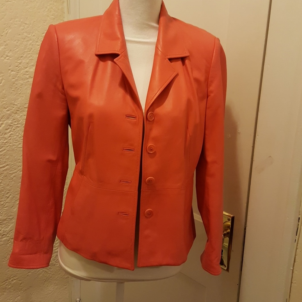 Coral leather blazer by Talbots. Sz 6p